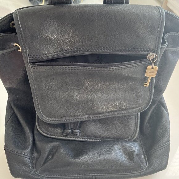Fossil Classic Rucksack Backpack Black Leather Satchel Messenger Bag Purse Key - Picture 4 of 16
